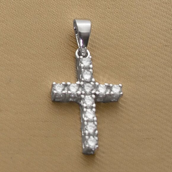 Sterling 925 Silver CZ Cross Pendant | Sparkling Faith Necklace | Elegant Gift - Picture 1 of 3